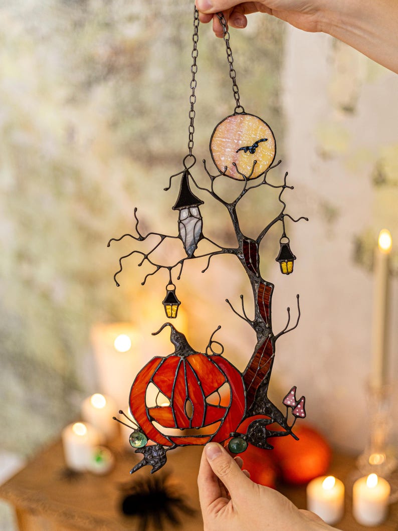 Halloween Pumpkin Mystical Tree Suncatcher