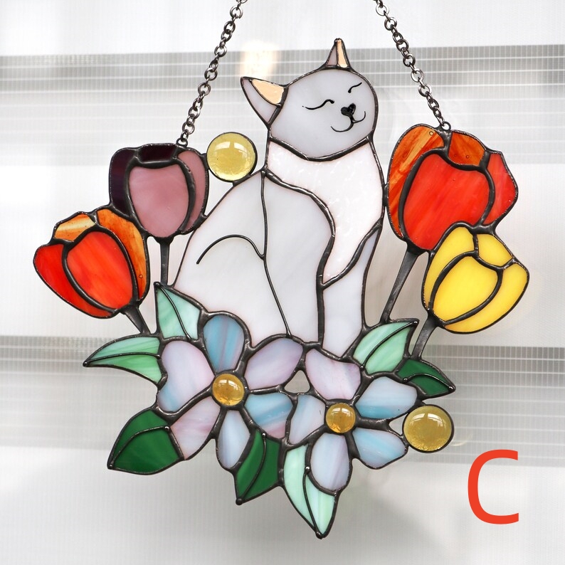 🔥🔥2025 Mother's Day Gift 50% Off--Cat in Tulip Flowers Suncatcher Ornament