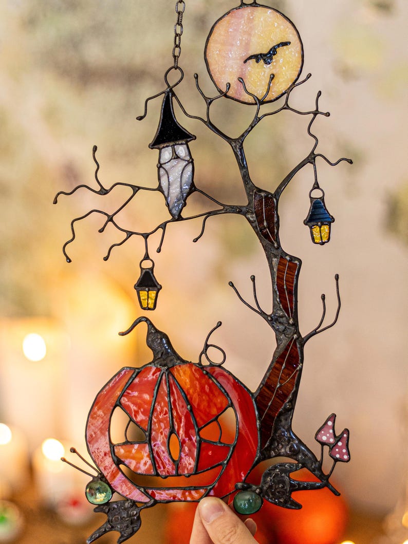 Halloween Pumpkin Mystical Tree Suncatcher