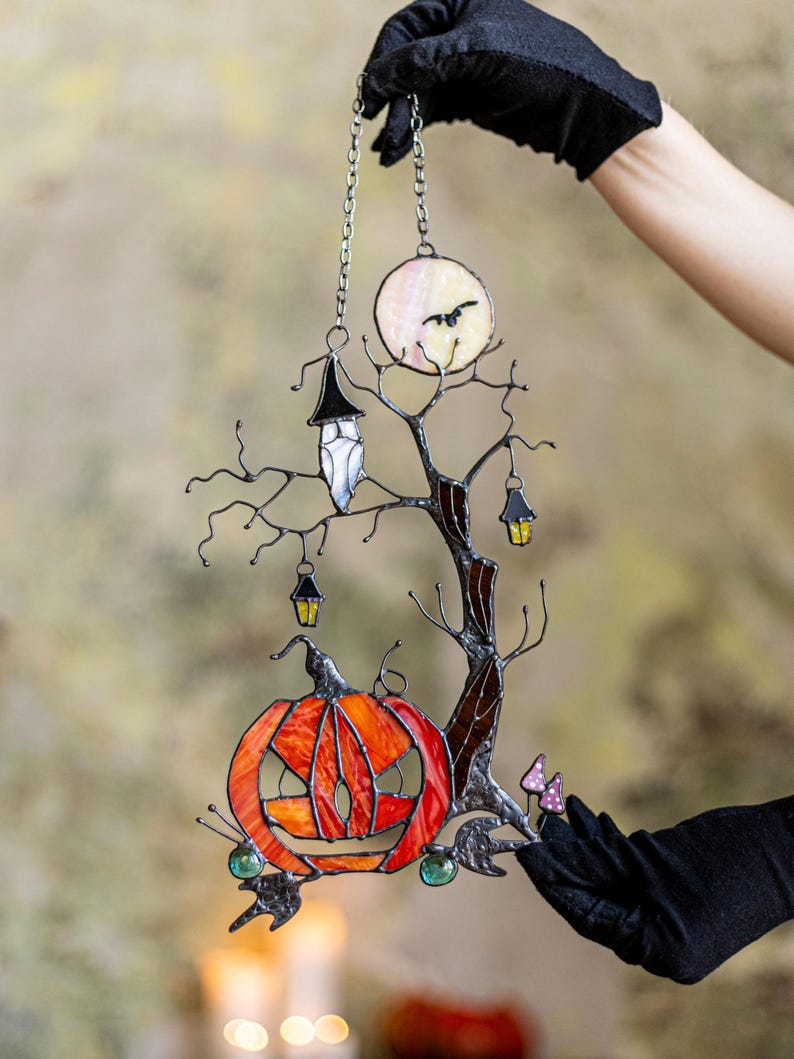 Halloween Pumpkin Mystical Tree Suncatcher