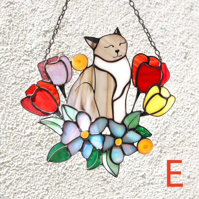 🔥🔥2025 Mother's Day Gift 50% Off--Cat in Tulip Flowers Suncatcher Ornament