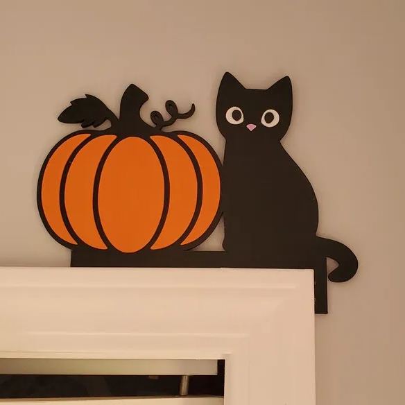 Cat and Pumpkin Halloween Door Topper