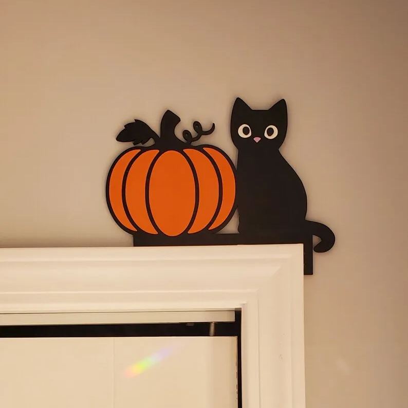 Cat and Pumpkin Halloween Door Topper