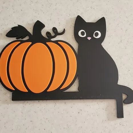 Cat and Pumpkin Halloween Door Topper