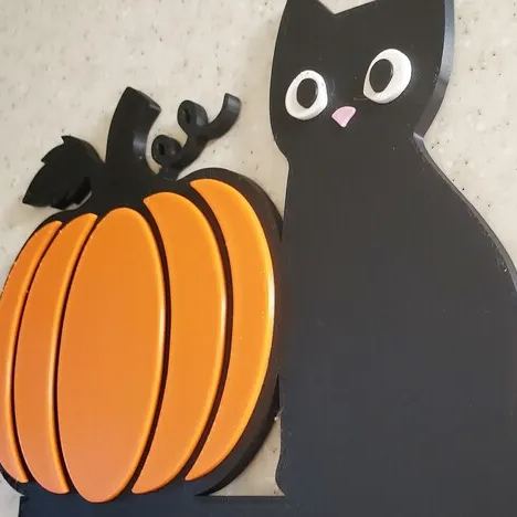 Cat and Pumpkin Halloween Door Topper