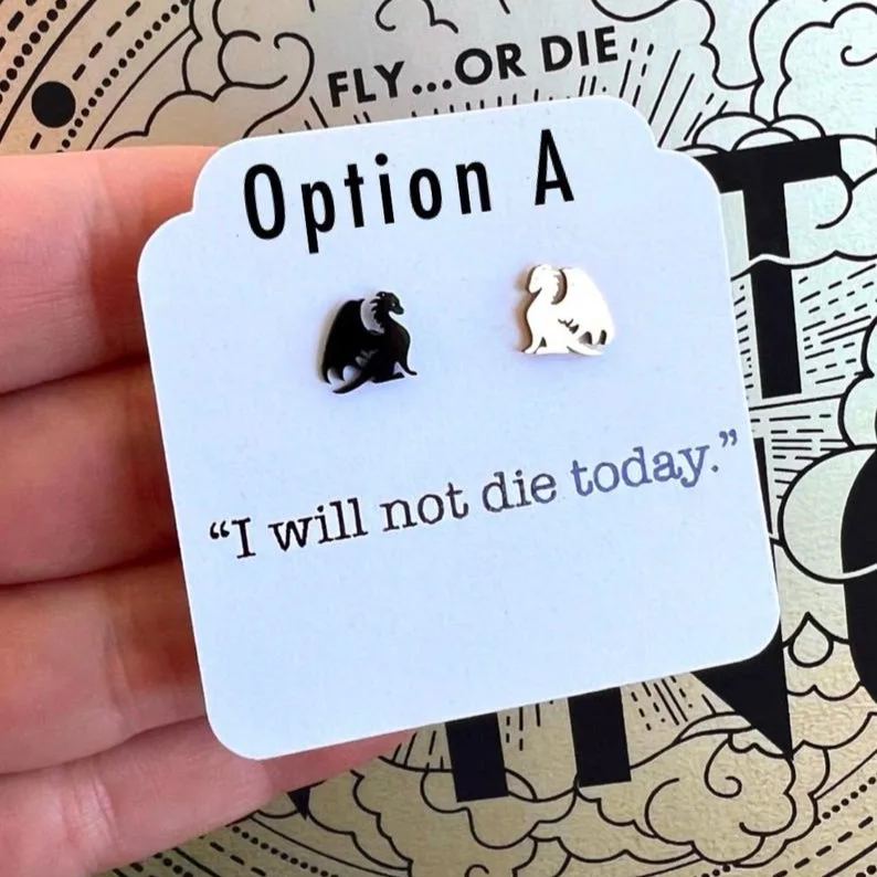 I Will Not Die Today Gold and Black Dragon Stud Earrings