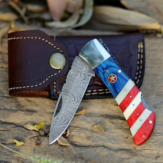 Patriot Damascus Steel Folding Knife