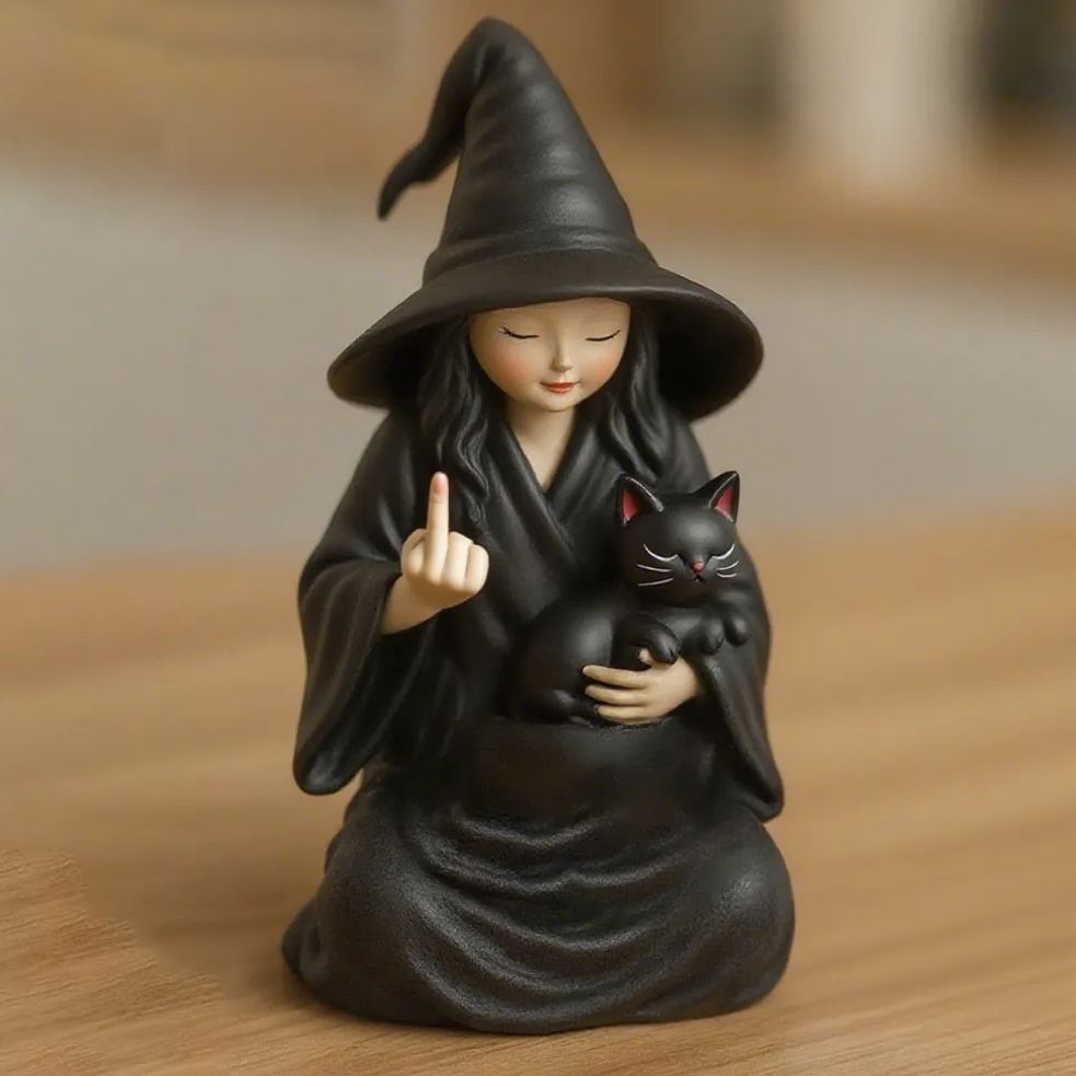 Halloween Middle Finger Witch Statue