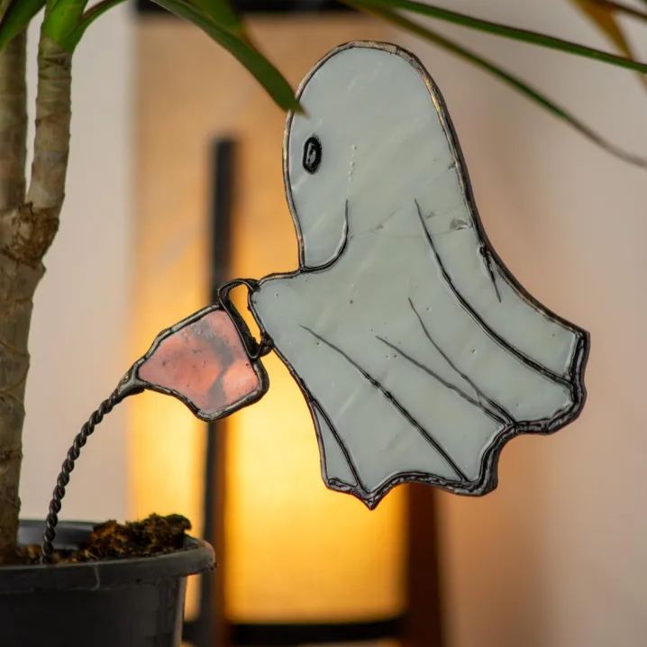 Handcrafted Ghost Watering Plant Art Stake