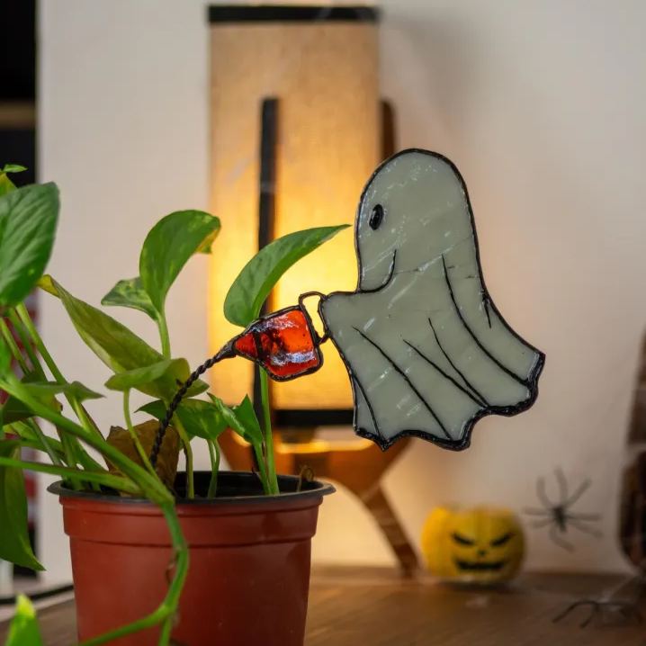 Handcrafted Ghost Watering Plant Art Stake