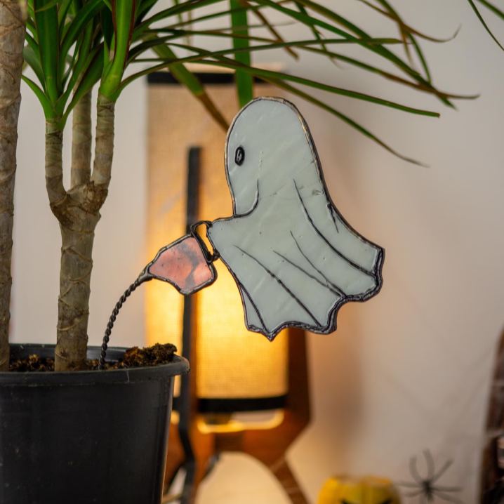 Handcrafted Ghost Watering Plant Art Stake