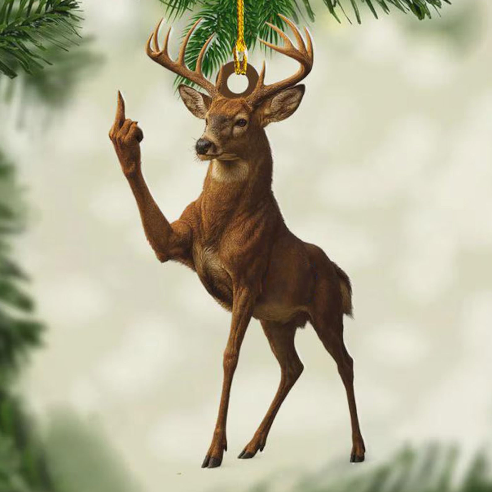 Funny Deer Buck Fukin' Finger Hunting Christmas Ornament