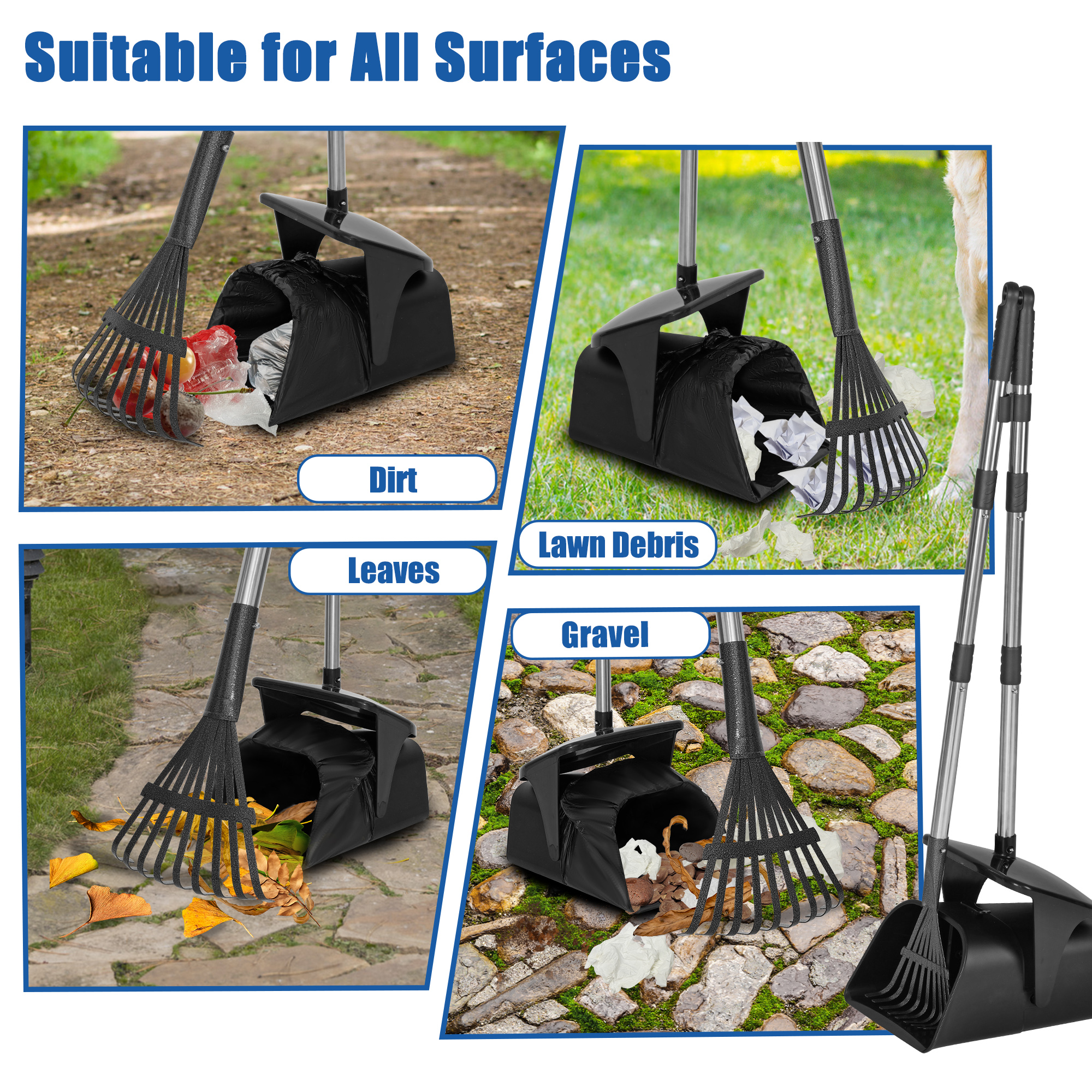 Suchown Pooper Scooper Swivel Bin & Rake Kit with 40 Waste Bags, 37" Long Handle Adjustable Dog Pooper Scooper for Large Medium Small Dogs, Portable Poop Scooper for Yard Lawn Outdoor, Easy to Clean P