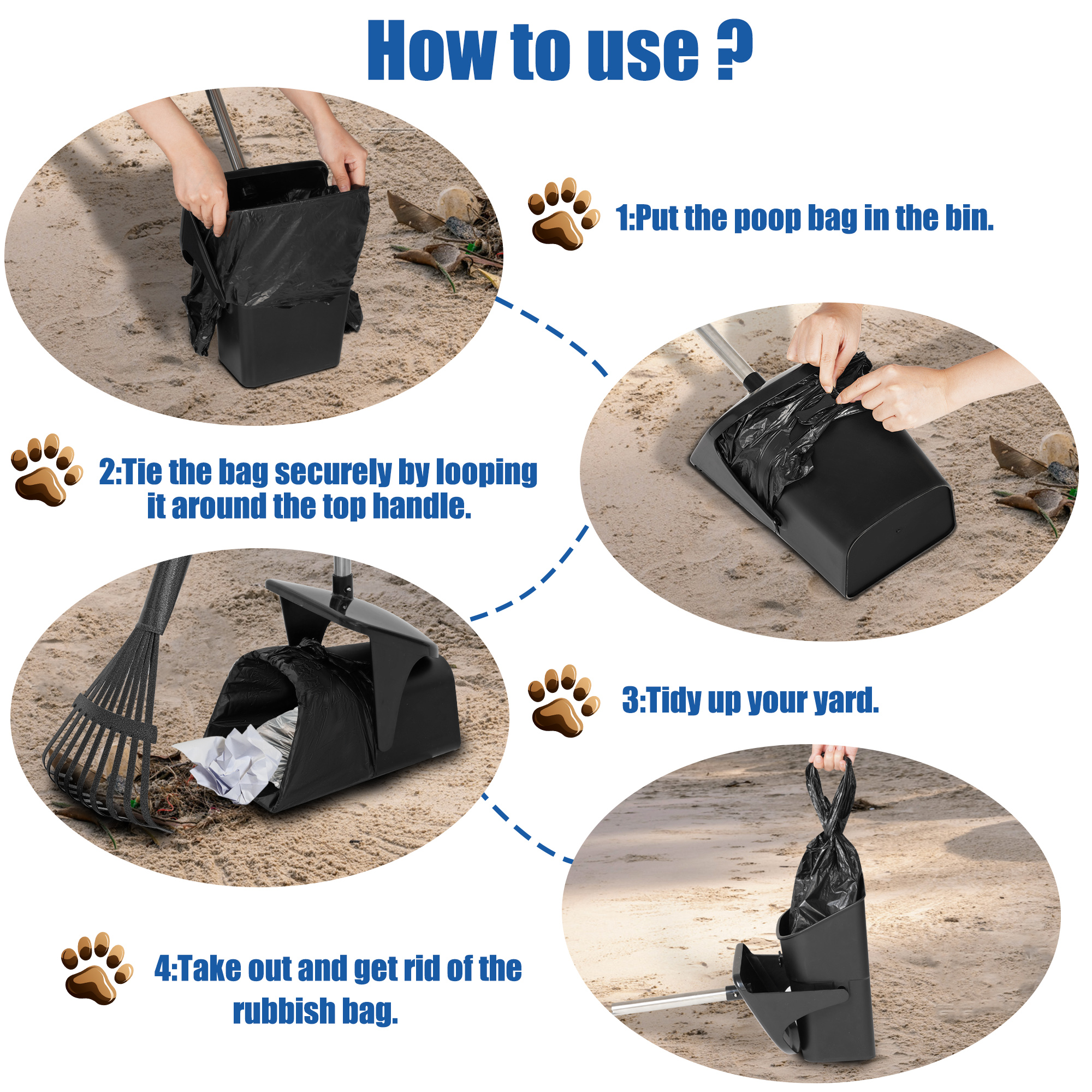 Suchown Pooper Scooper Swivel Bin & Rake Kit with 40 Waste Bags, 37" Long Handle Adjustable Dog Pooper Scooper for Large Medium Small Dogs, Portable Poop Scooper for Yard Lawn Outdoor, Easy to Clean P