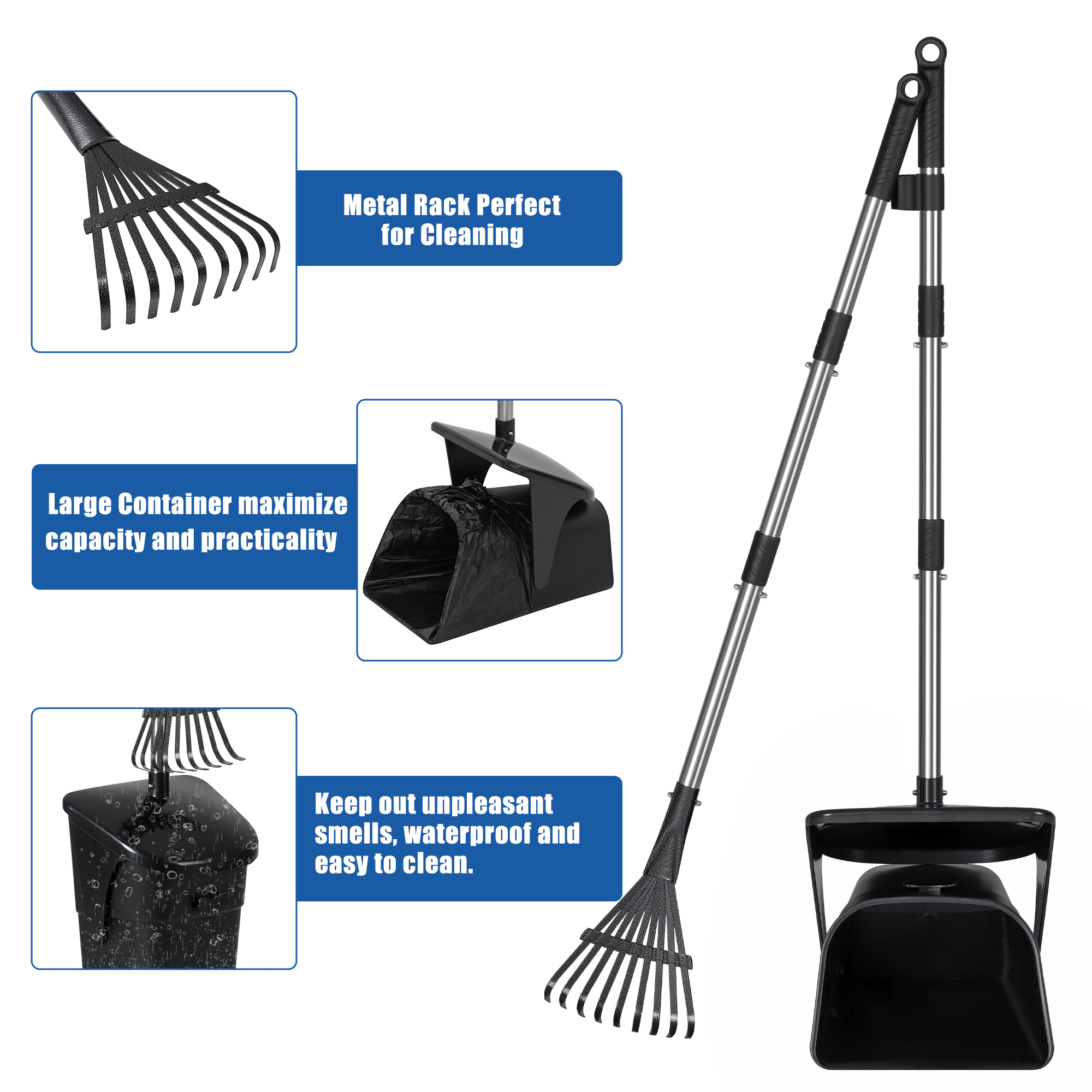 Suchown Pooper Scooper Swivel Bin & Rake Kit with 40 Waste Bags, 37" Long Handle Adjustable Dog Pooper Scooper for Large Medium Small Dogs, Portable Poop Scooper for Yard Lawn Outdoor, Easy to Clean P