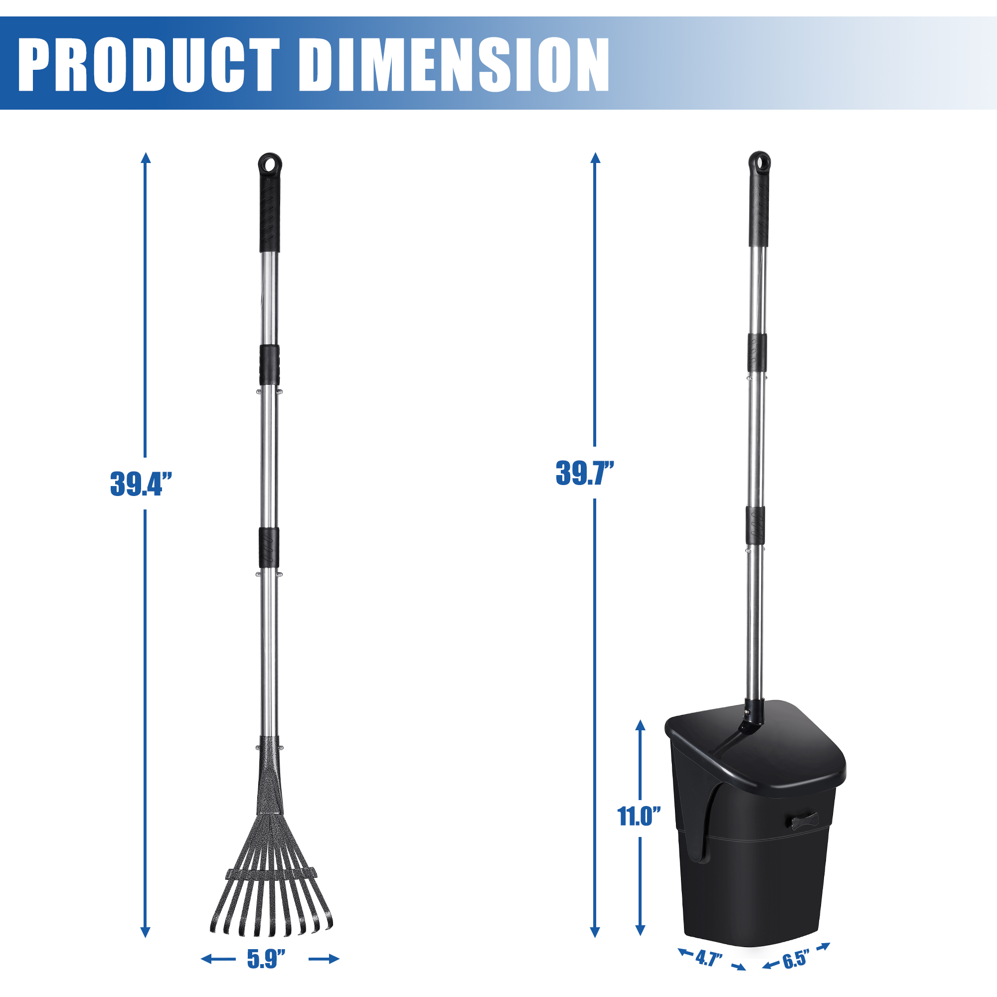Suchown Pooper Scooper Swivel Bin & Rake Kit with 40 Waste Bags, 37" Long Handle Adjustable Dog Pooper Scooper for Large Medium Small Dogs, Portable Poop Scooper for Yard Lawn Outdoor, Easy to Clean P