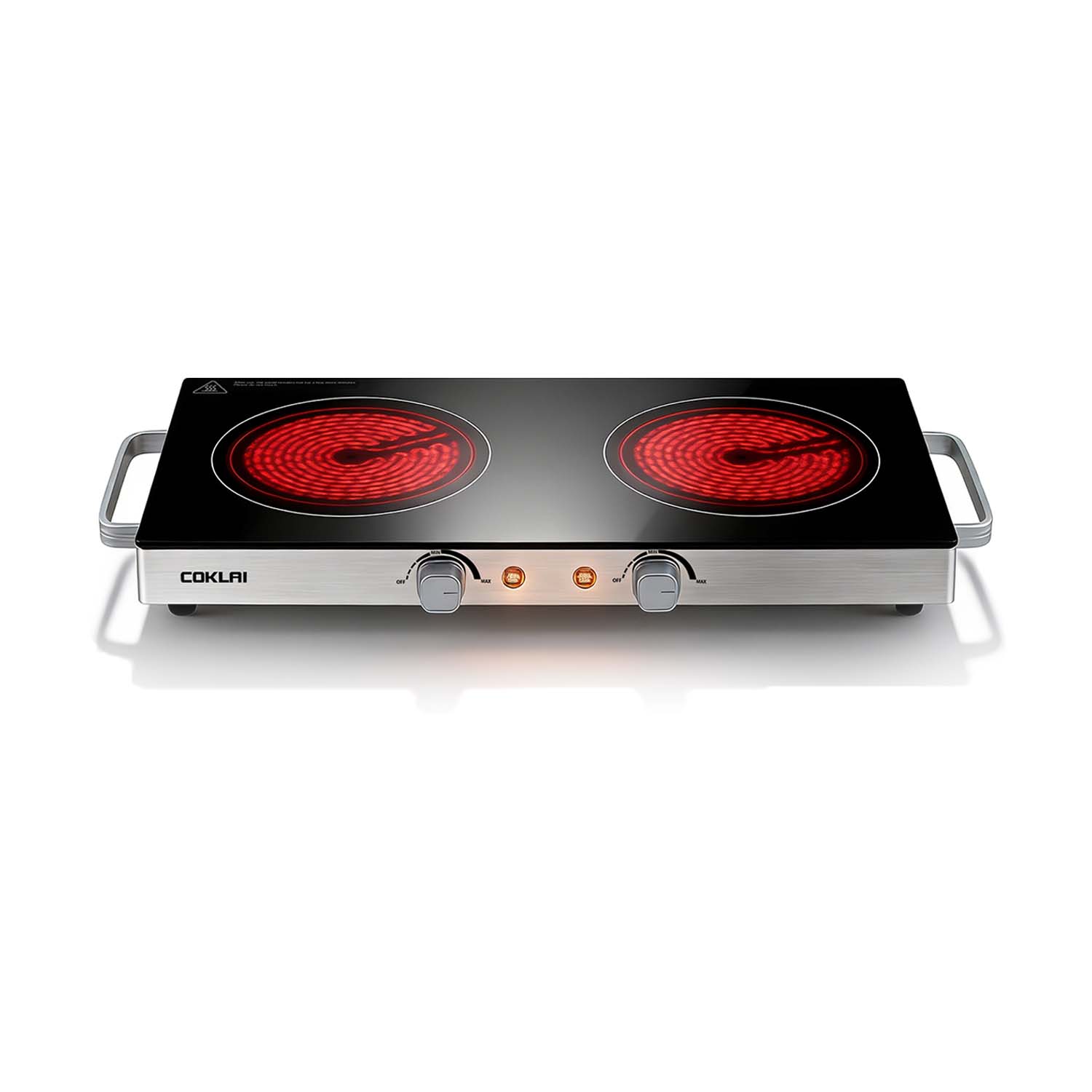 SP COKLAI Double Burner Infrared Glass Electric Hot Plate, Portable Cooktop with Adjustable Temperature, Easy-Clean Surface for Kitchen, Dorm, RV & Camping