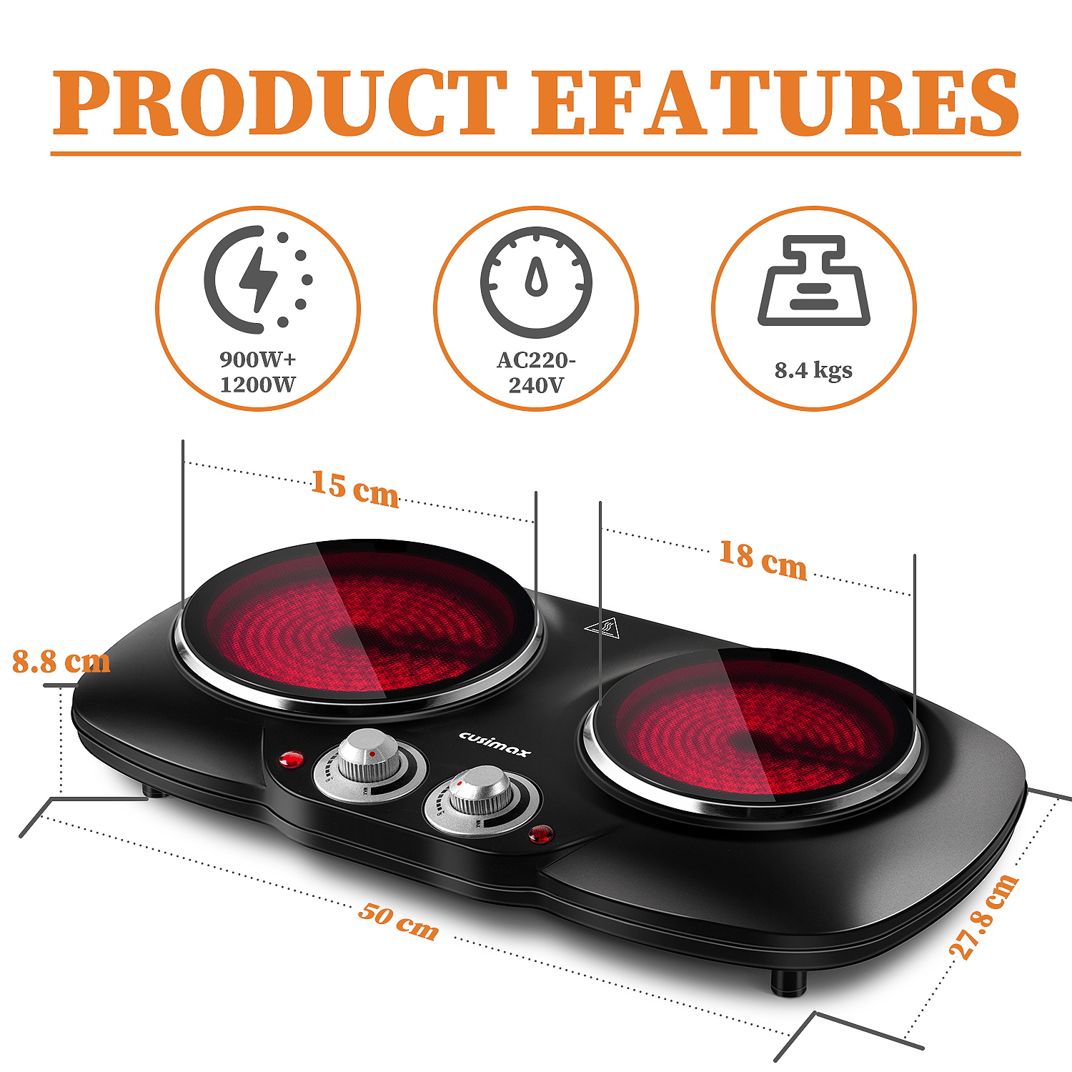 Cusimax 2100W Portable Infrared Ceramic Dual Hot Plate(UK)