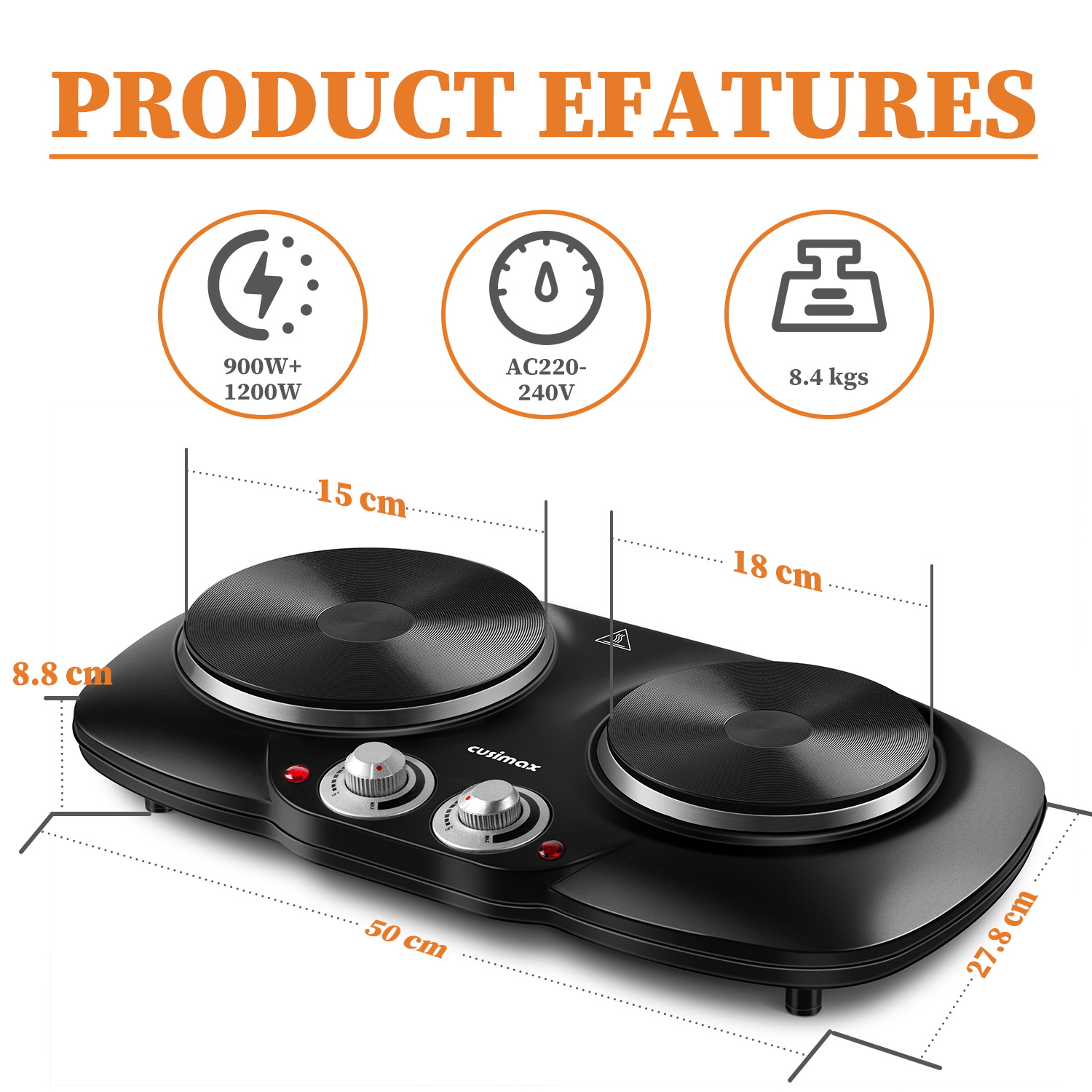 Cusimax 2500W Portable Double Hot Plate for Cooking(UK)