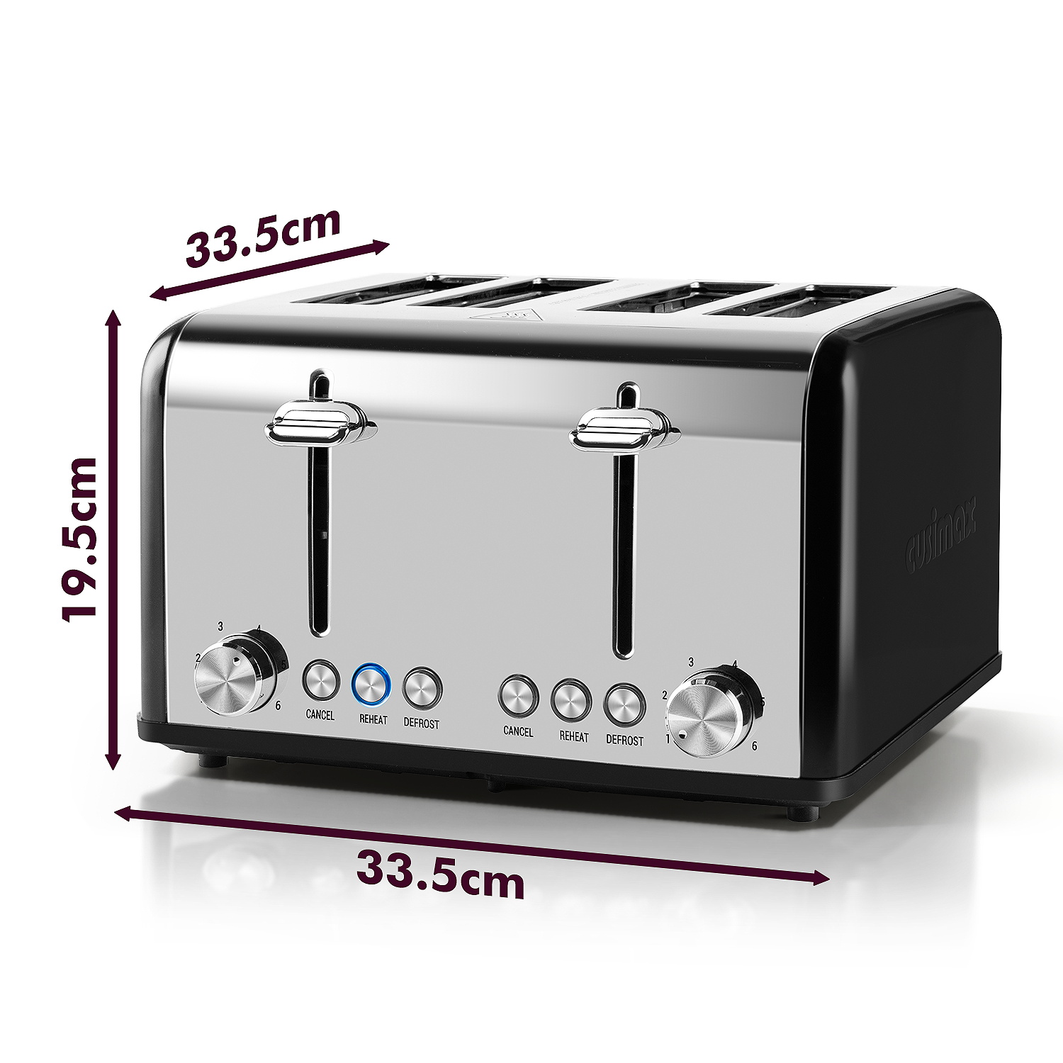 Cusimax Stainless Steel Toaster 4 Slice with Long Extra Wide Slots & Removable Crumb Tray,6 Browning Options,Bagel/Defrost/Cancle Functions,Easy to Clean(UK)