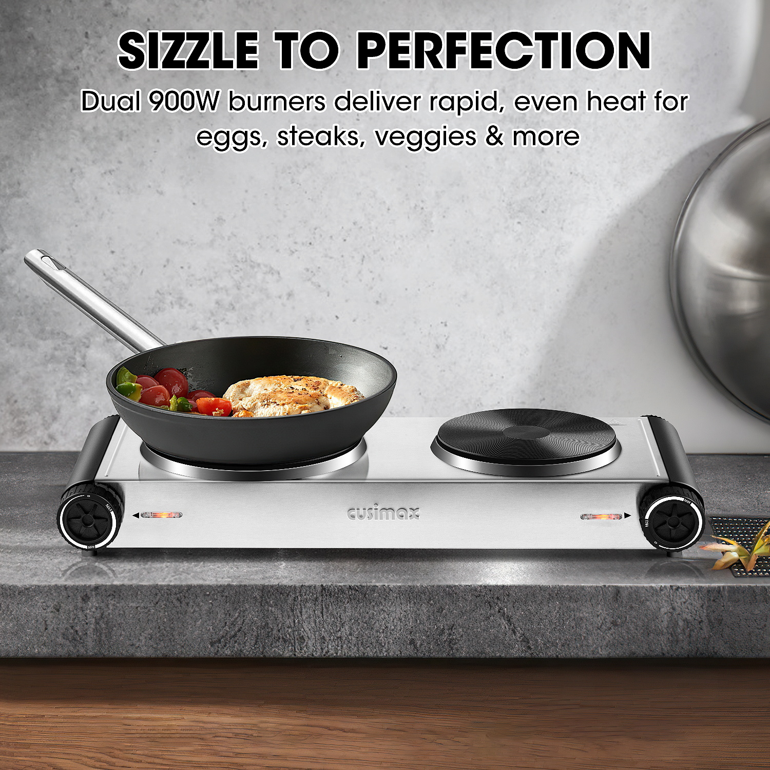 Cusimax Hot Plate,1800W Portable Electric Countertop Double Burner,Cast Iron Stove, Concealed Handle,Temperature Controls, Compatible for All Cookwares,Easy Clean, Upgraded Version