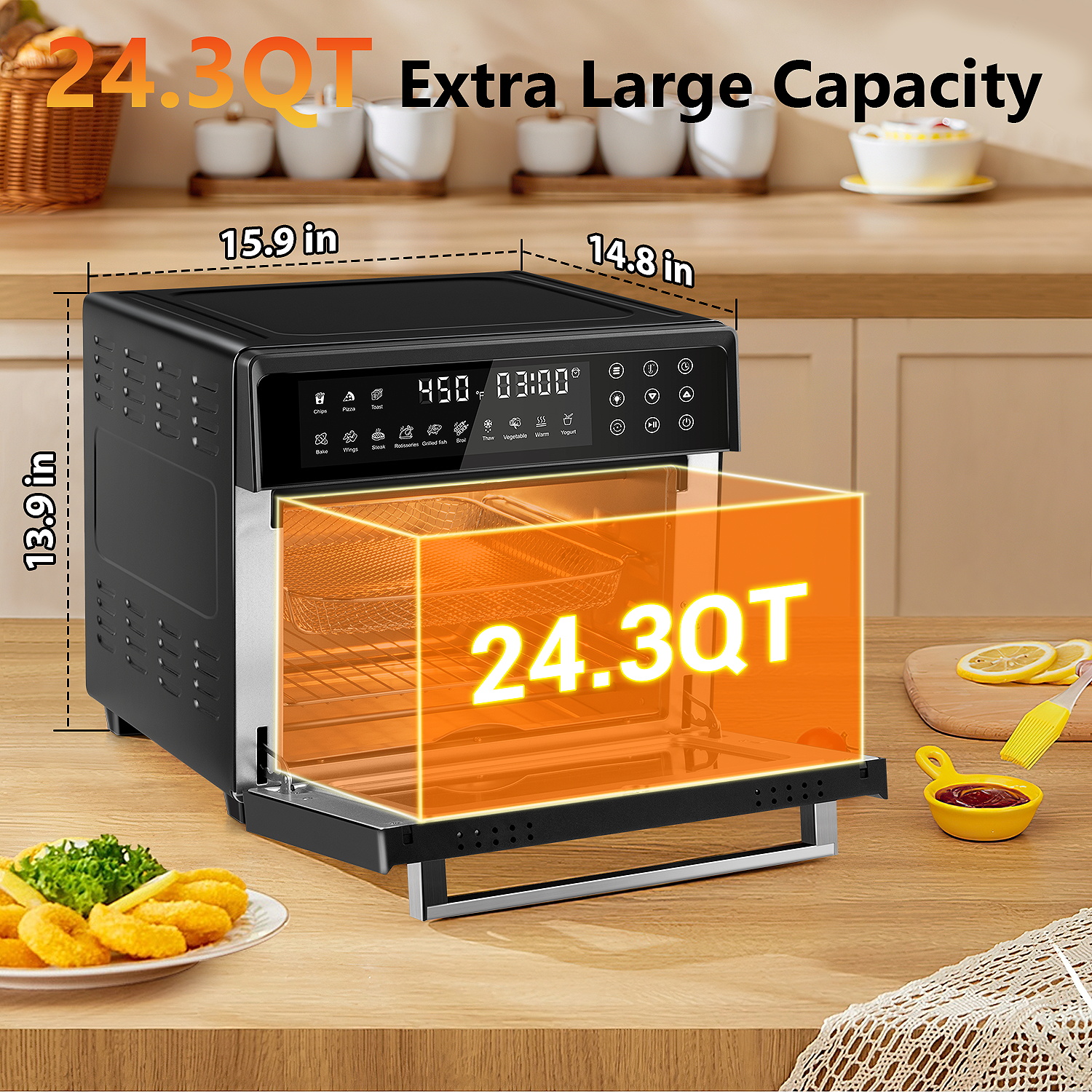 CUSIMAX 24QT Air Fryer Oven Combo, 13-in-1 Convection Toaster Oven with Rotisserie & Dehydrator, Large Countertop Oven with Touch Screen, 12 Accessories – Perfect for Baking, Roasting, Broiling (Black)