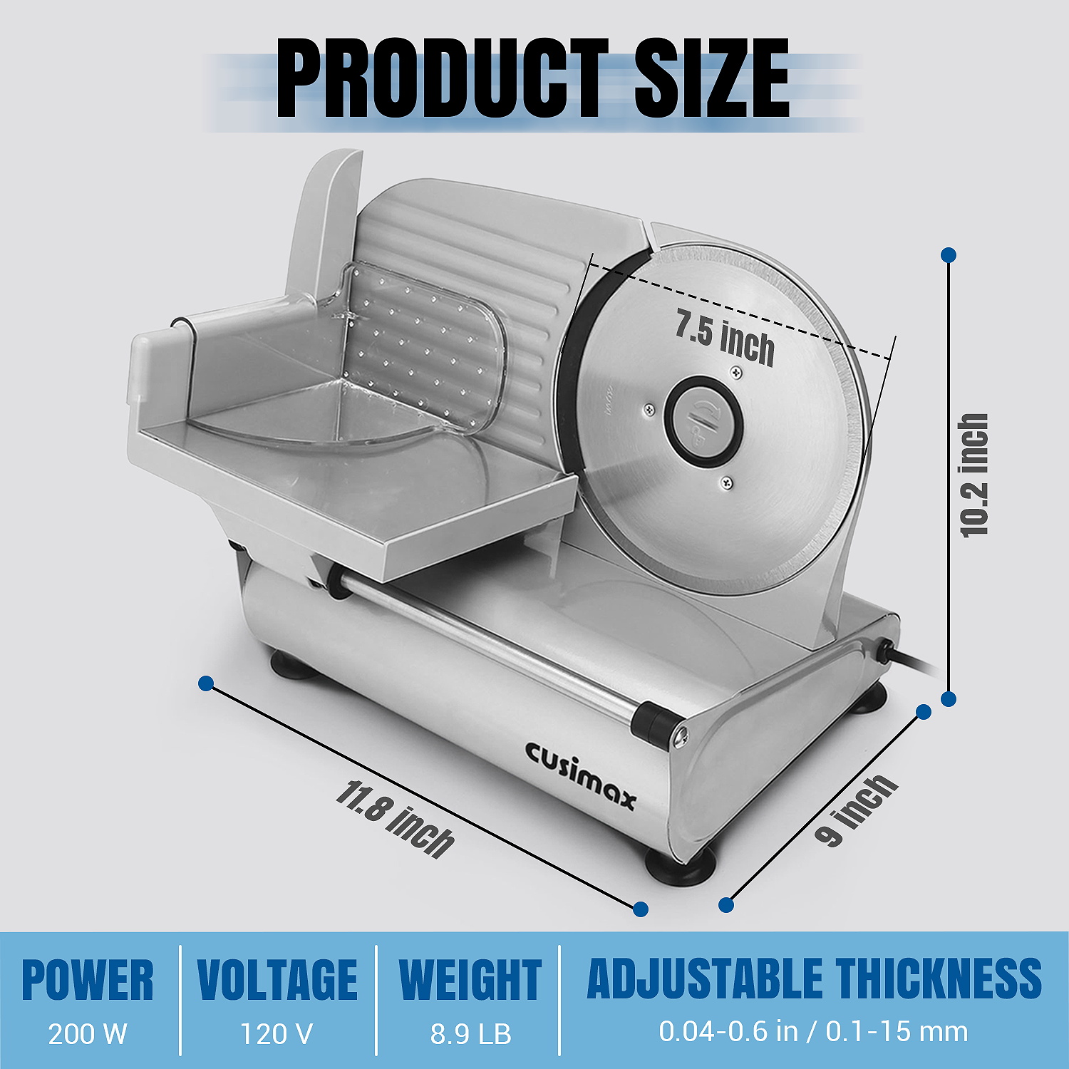 Cusimax 7.5 Inch Sliver Electric Food Slicer(Two Blade)