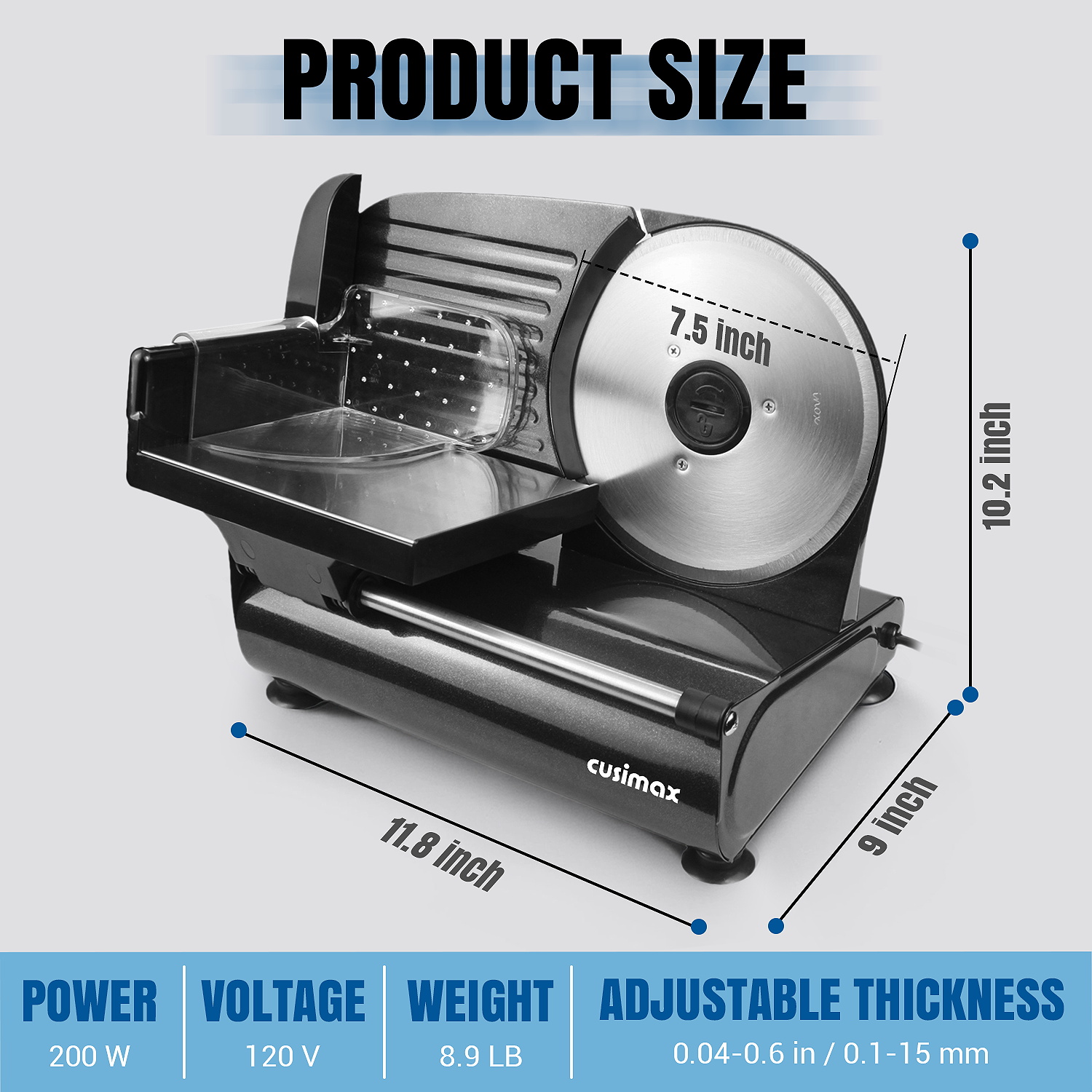 Cusimax 7.5 Inch Sliver Electric Food Slicer(Two Blade)