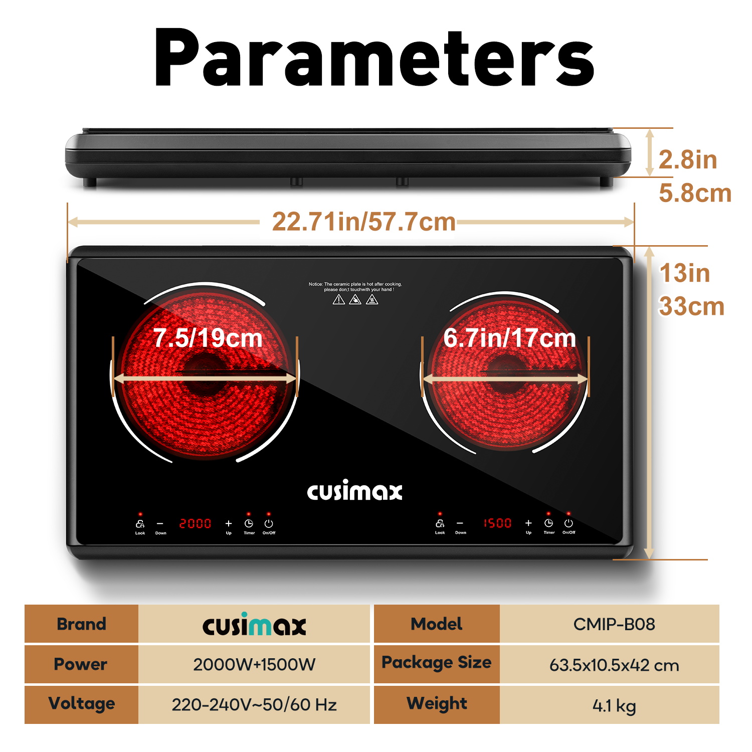 CUSIMAX 3500W Double Infrared Electric Stove - 9-Level Sensor Touch Hot Plate with Safety Lock & Timer, Easy-Clean Ceramic Countertop Burner