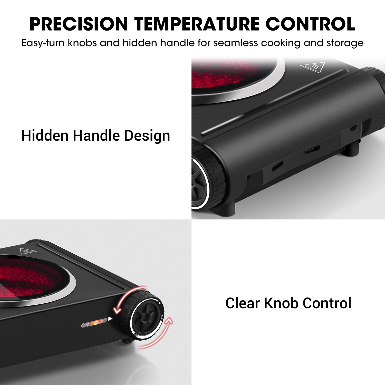 Cusimax 1800W Dual Infrared Cooktop, Portable Electric Stove for Cooking,Ceramic Glass Heating Plate, Concealed Handle,Stainless Steel Base,Easy Clean for Home, Dorm, Office