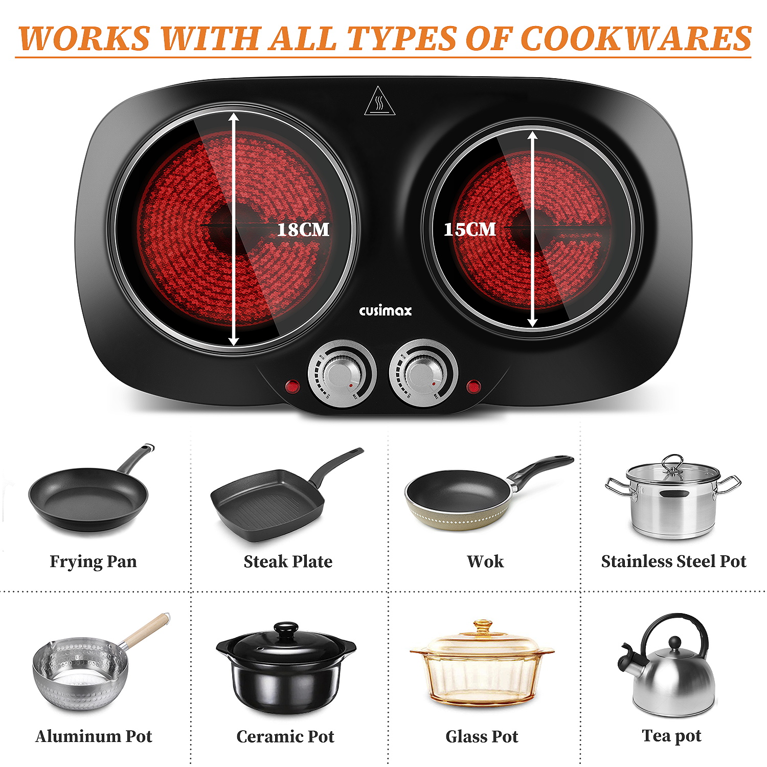 Cusimax 2100W Portable Infrared Ceramic Dual Hot Plate(UK)