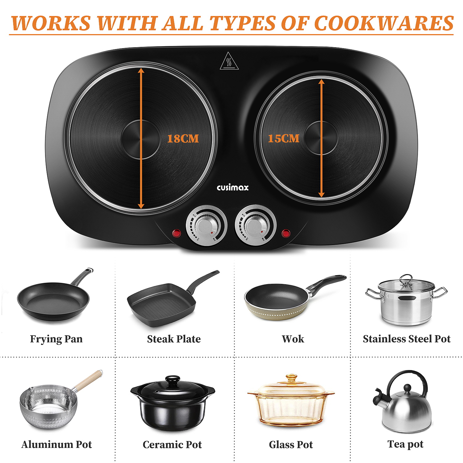 Cusimax 2500W Portable Double Hot Plate for Cooking(UK)