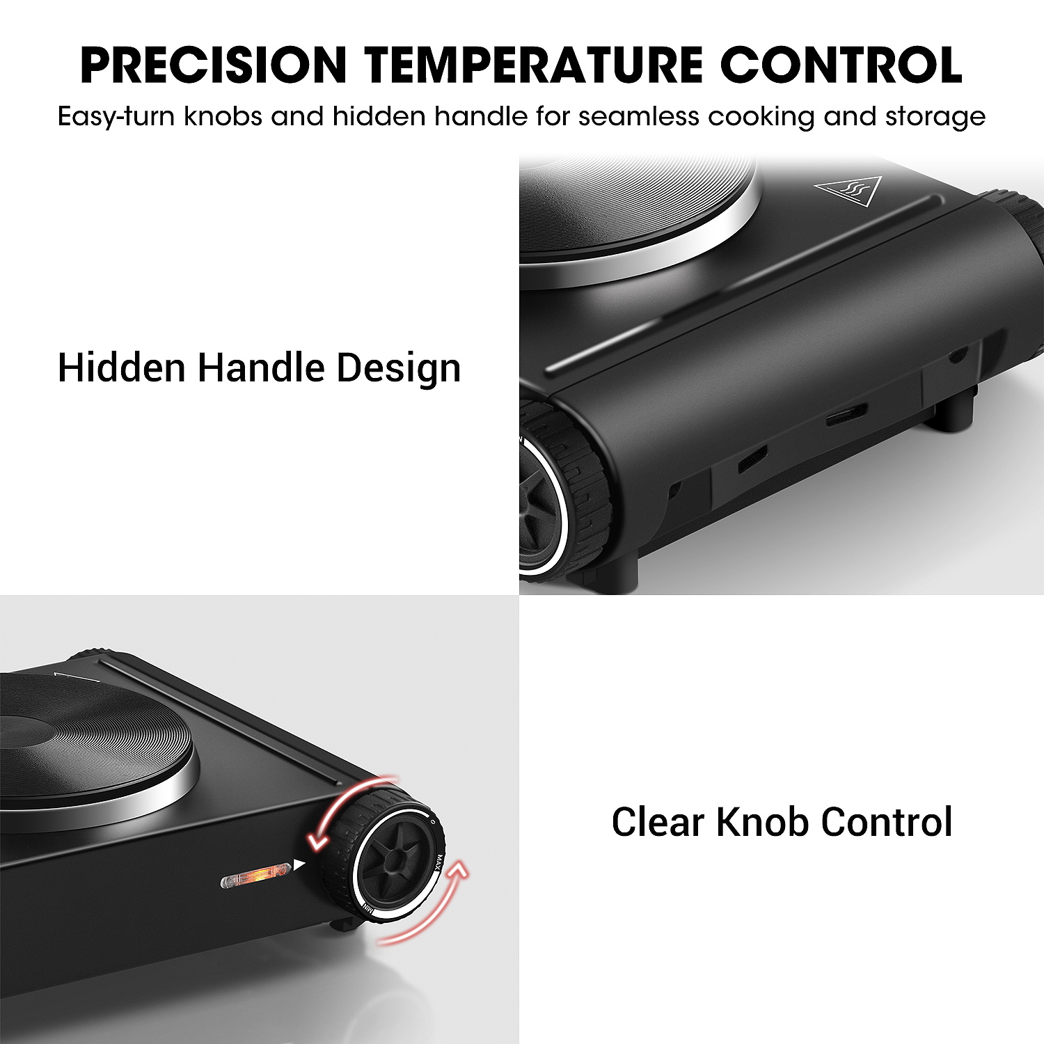 Cusimax 1800W Portable Electric Countertop Double Burner,Stainless Steel Hot Plate Cooktop with 2 Knob Control,Cast Iron Electric Stove for Cooking,Concealed Handle,Upgraded Version