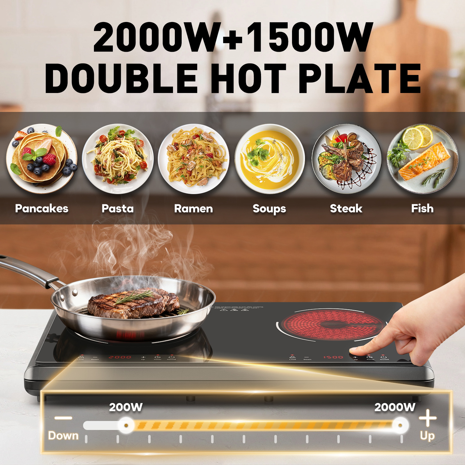 CUSIMAX 1800W Double Infrared Electric Stove - 9-Level Sensor Touch Hot Plate with Safety Lock & Timer, Easy-Clean Ceramic Countertop Burner