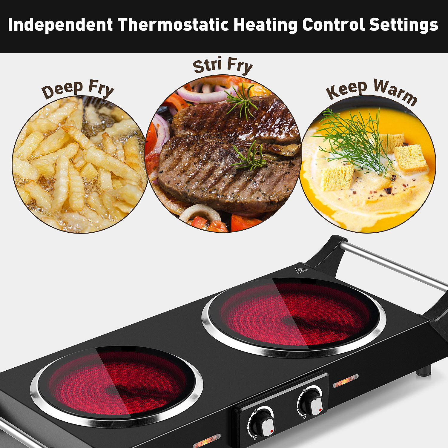 Cusimax 2100W Portable Ceramic Dual Hot Plate with Handle(UK)
