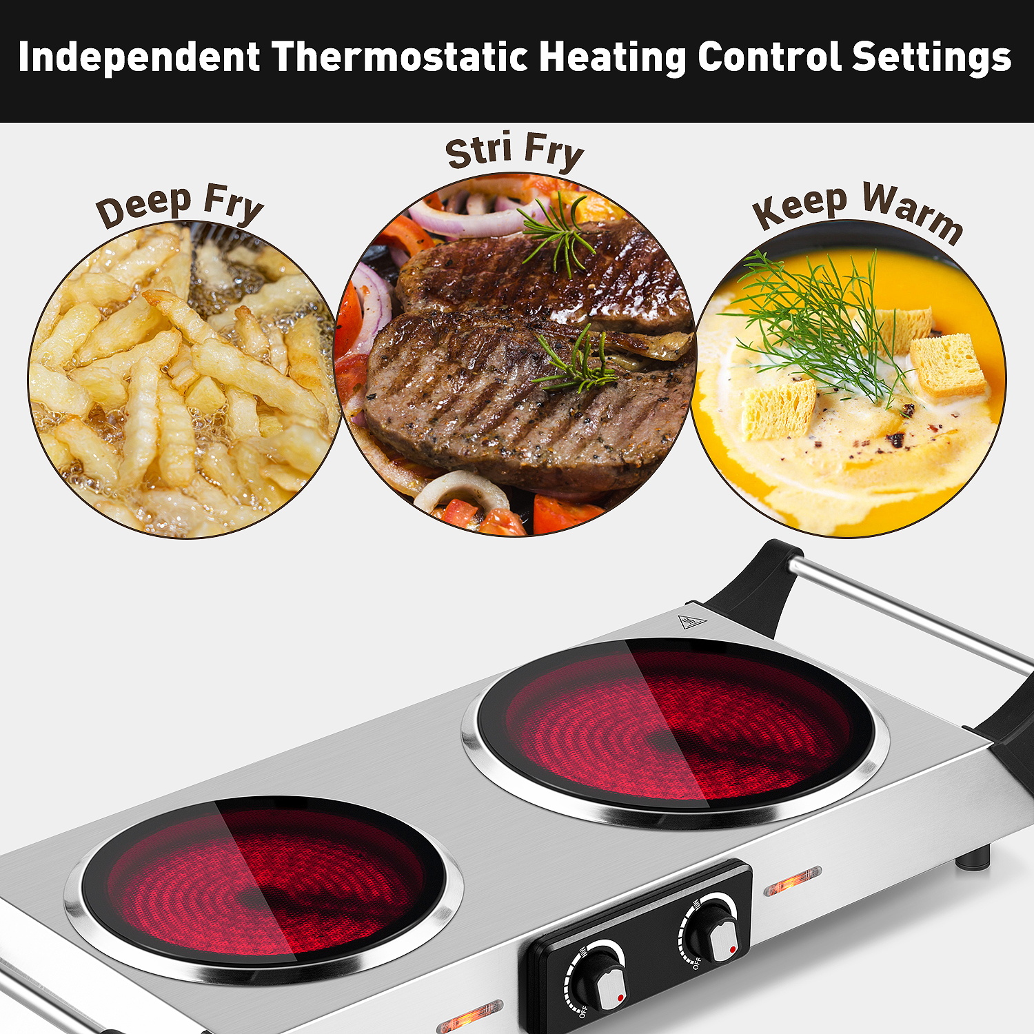 Cusimax 2100W Portable Ceramic Dual Hot Plate with Handle(UK)