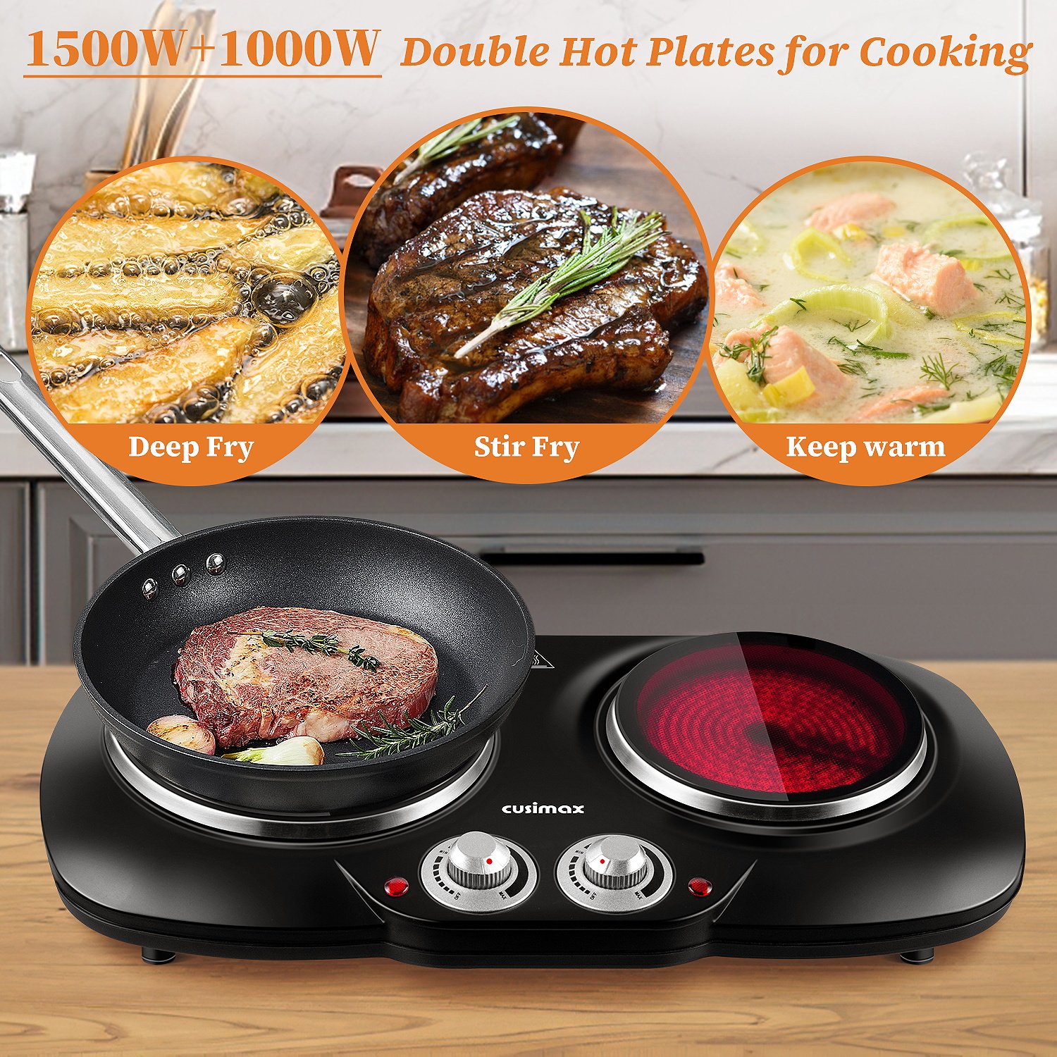 Cusimax 2100W Portable Infrared Ceramic Dual Hot Plate(UK)