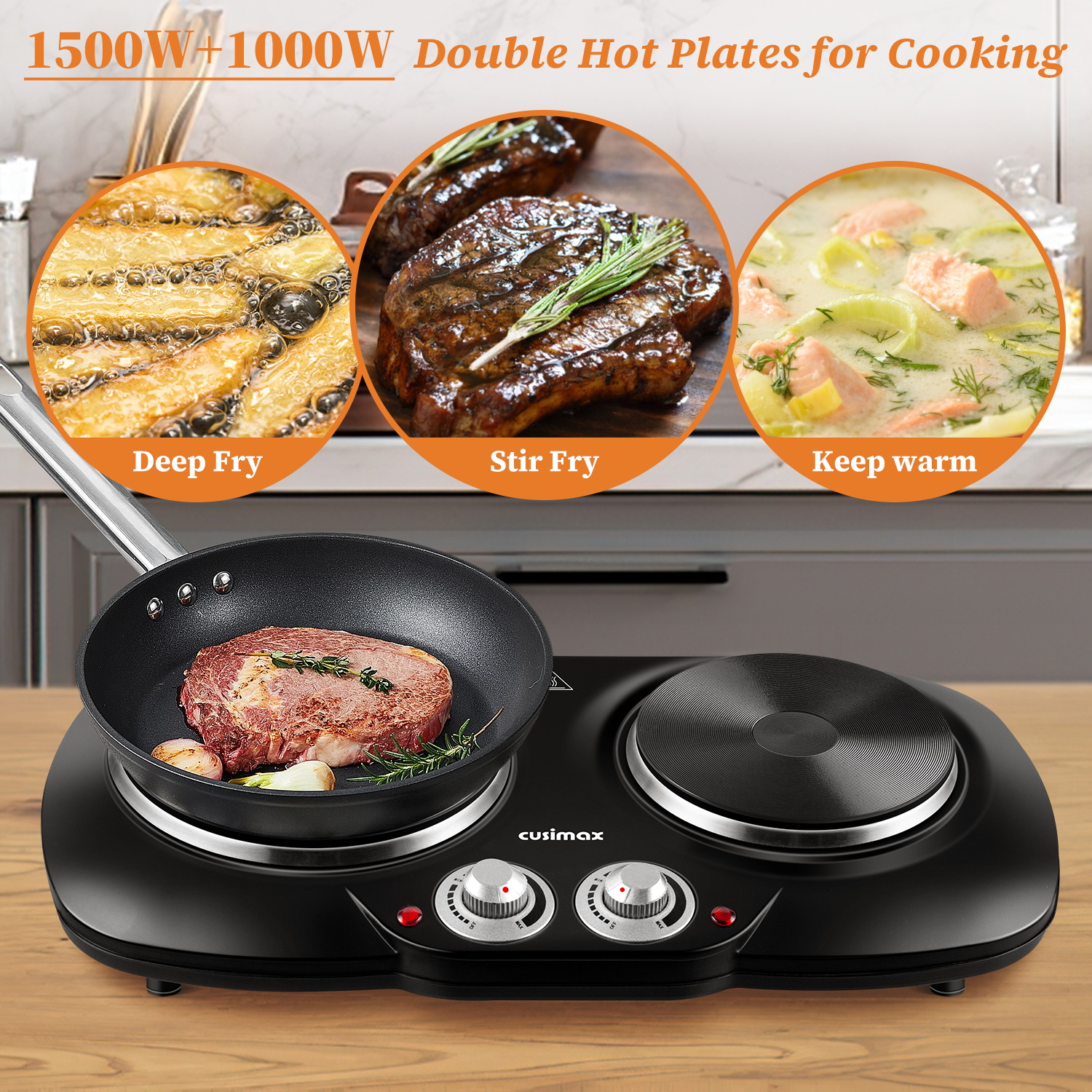 Cusimax 2500W Portable Double Hot Plate for Cooking(UK)
