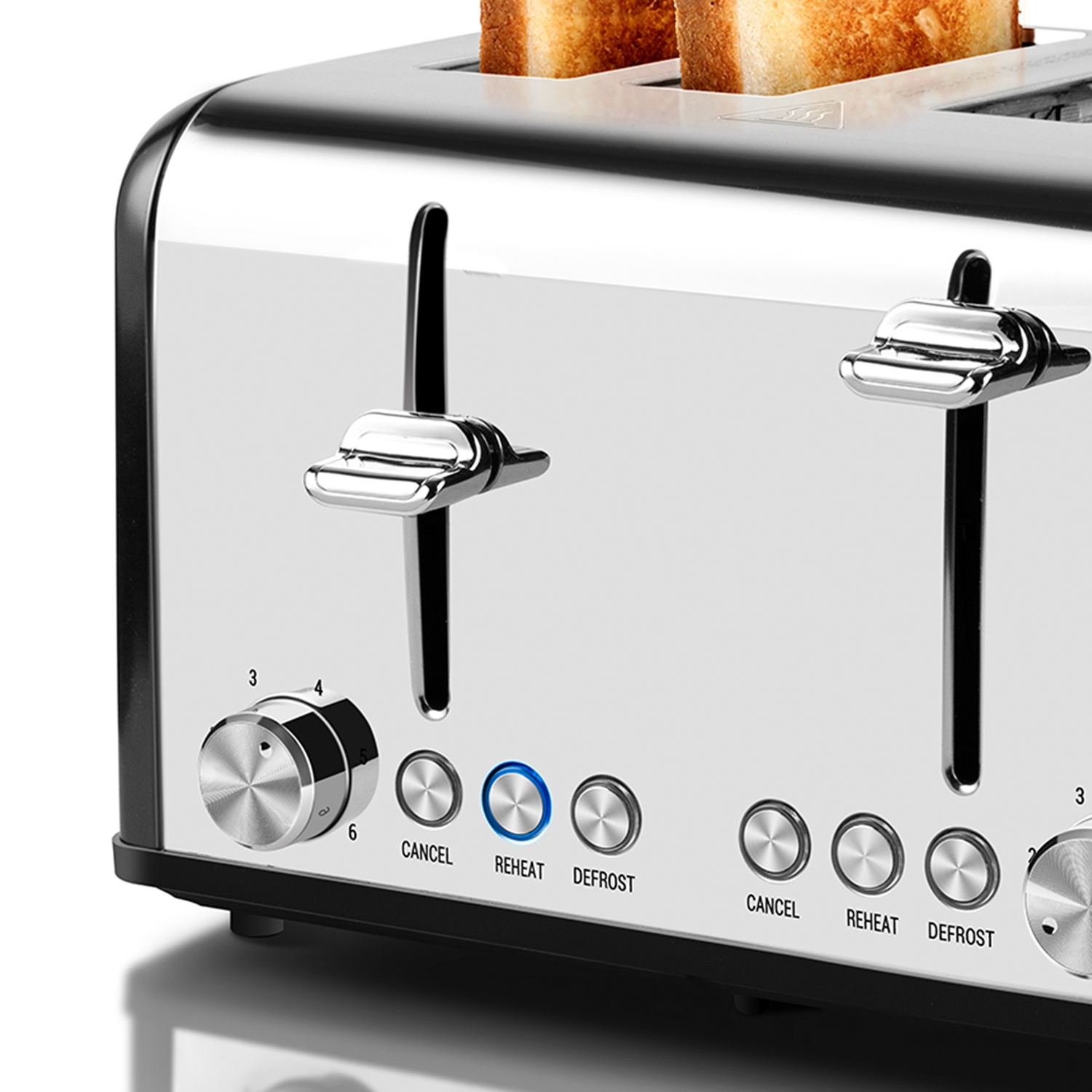Cusimax Stainless Steel Toaster 4 Slice with Long Extra Wide Slots & Removable Crumb Tray,6 Browning Options,Bagel/Defrost/Cancle Functions,Easy to Clean(UK)