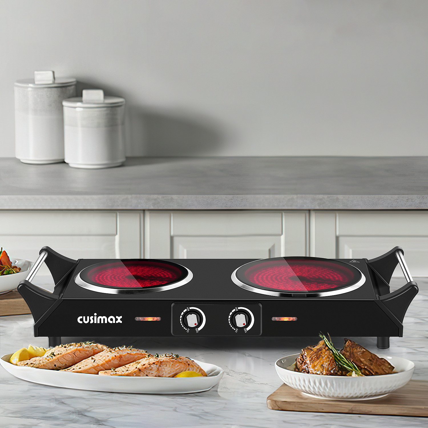 Cusimax 2100W Portable Ceramic Dual Hot Plate with Handle(UK)