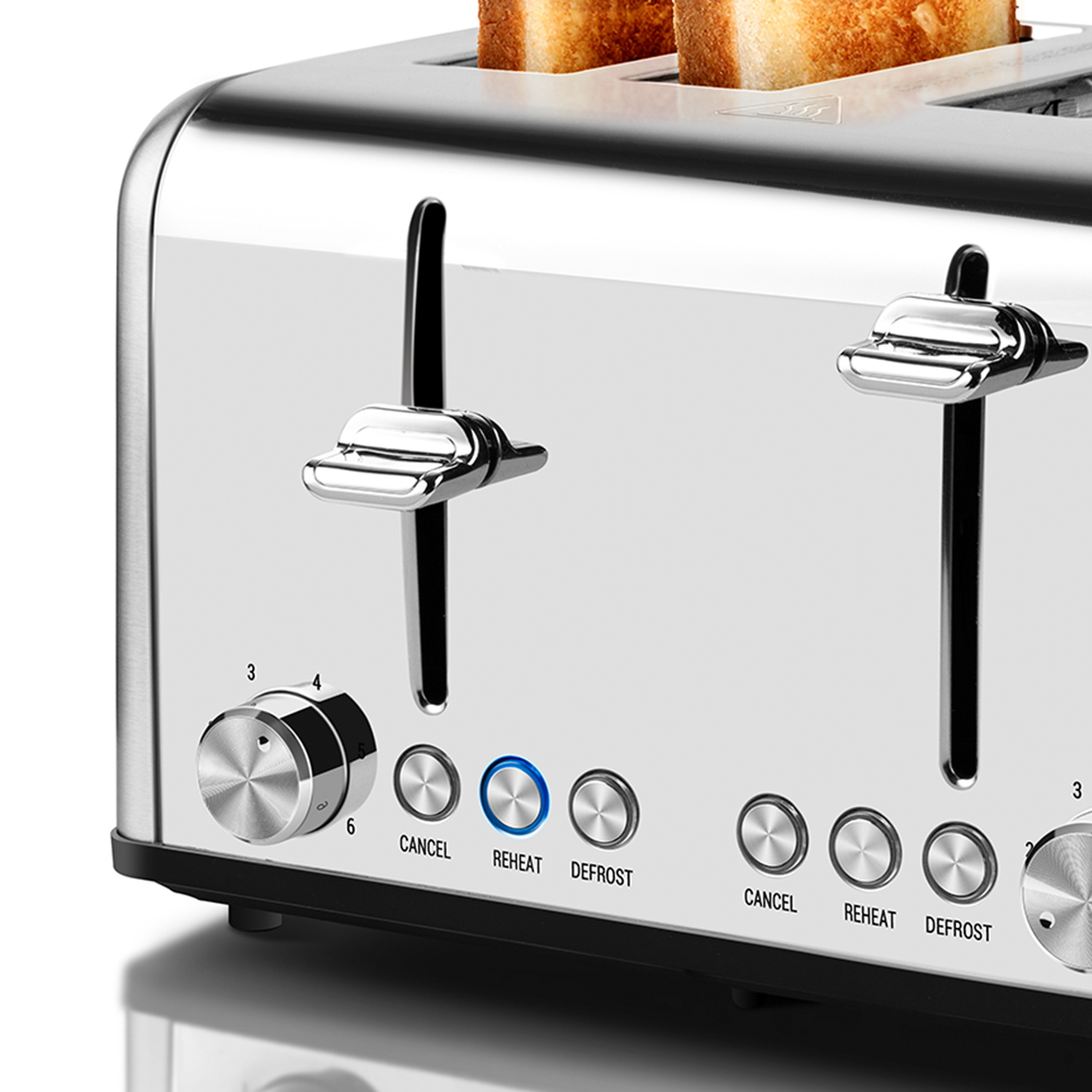 Cusimax Stainless Steel Toaster 4 Slice with Long Extra Wide Slots & Removable Crumb Tray,6 Browning Options,Bagel/Defrost/Cancle Functions,Easy To Clean