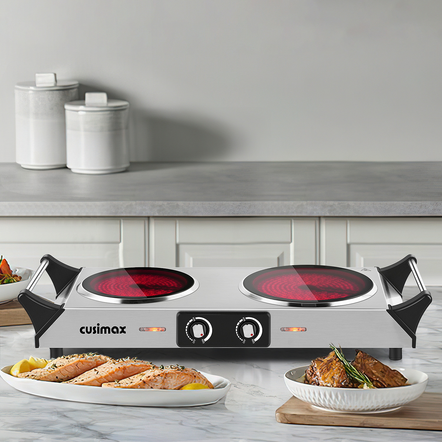 Cusimax 2100W Portable Ceramic Dual Hot Plate with Handle(UK)