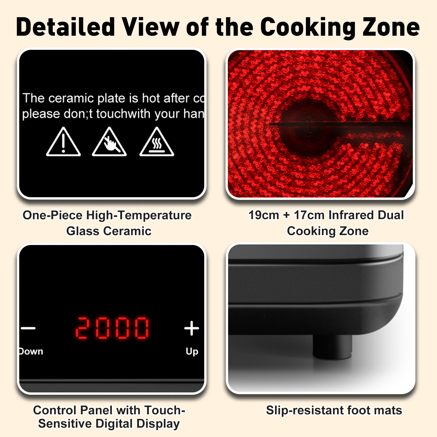 CUSIMAX 1800W Double Infrared Electric Stove - 9-Level Sensor Touch Hot Plate with Safety Lock & Timer, Easy-Clean Ceramic Countertop Burner