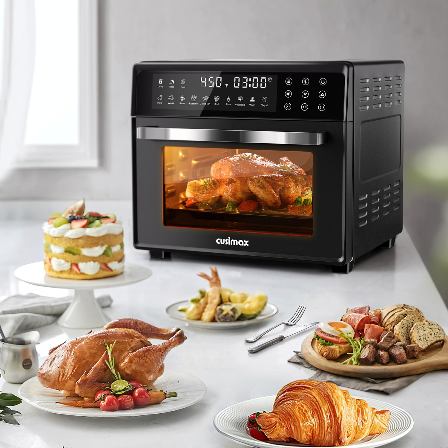 CUSIMAX 24QT Air Fryer Oven Combo, 13-in-1 Convection Toaster Oven with Rotisserie & Dehydrator, Large Countertop Oven with Touch Screen, 12 Accessories – Perfect for Baking, Roasting, Broiling (Black)
