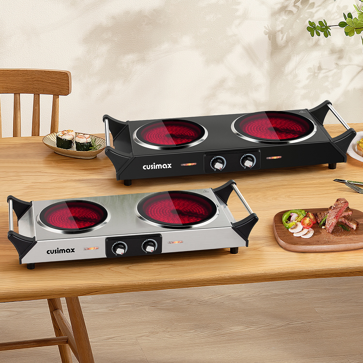 Cusimax 2100W Portable Ceramic Dual Hot Plate with Handle(UK)