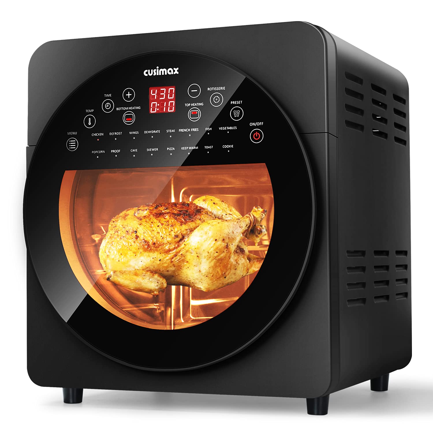 CUSIMAX Air Fryer Oven, 10-in-1 Convection Oven, 15QT Air Fryer Combo, Countertop Air Fryer Toaster Oven with Rotisserie & Dehydrator, Rich Accessories, Black
