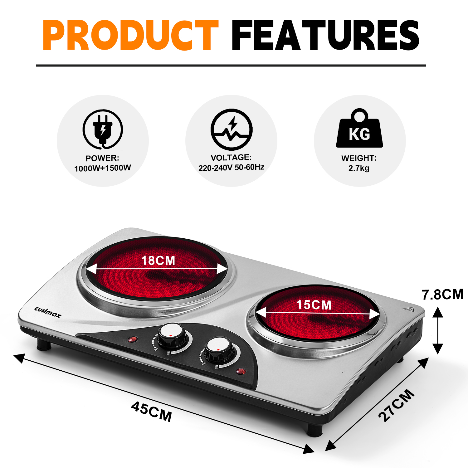 Cusimax 2100W Ceramic Dual Dial Hot plate(FR)
