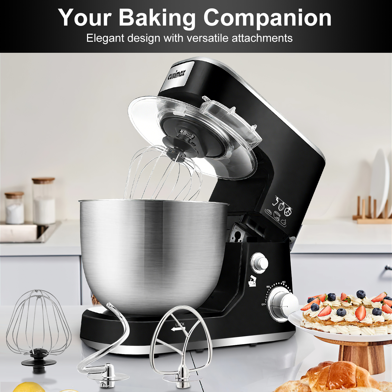 Stand Mixer, CUSIMAX Dough Mixer Tilt-Head Electric Mixer with 5