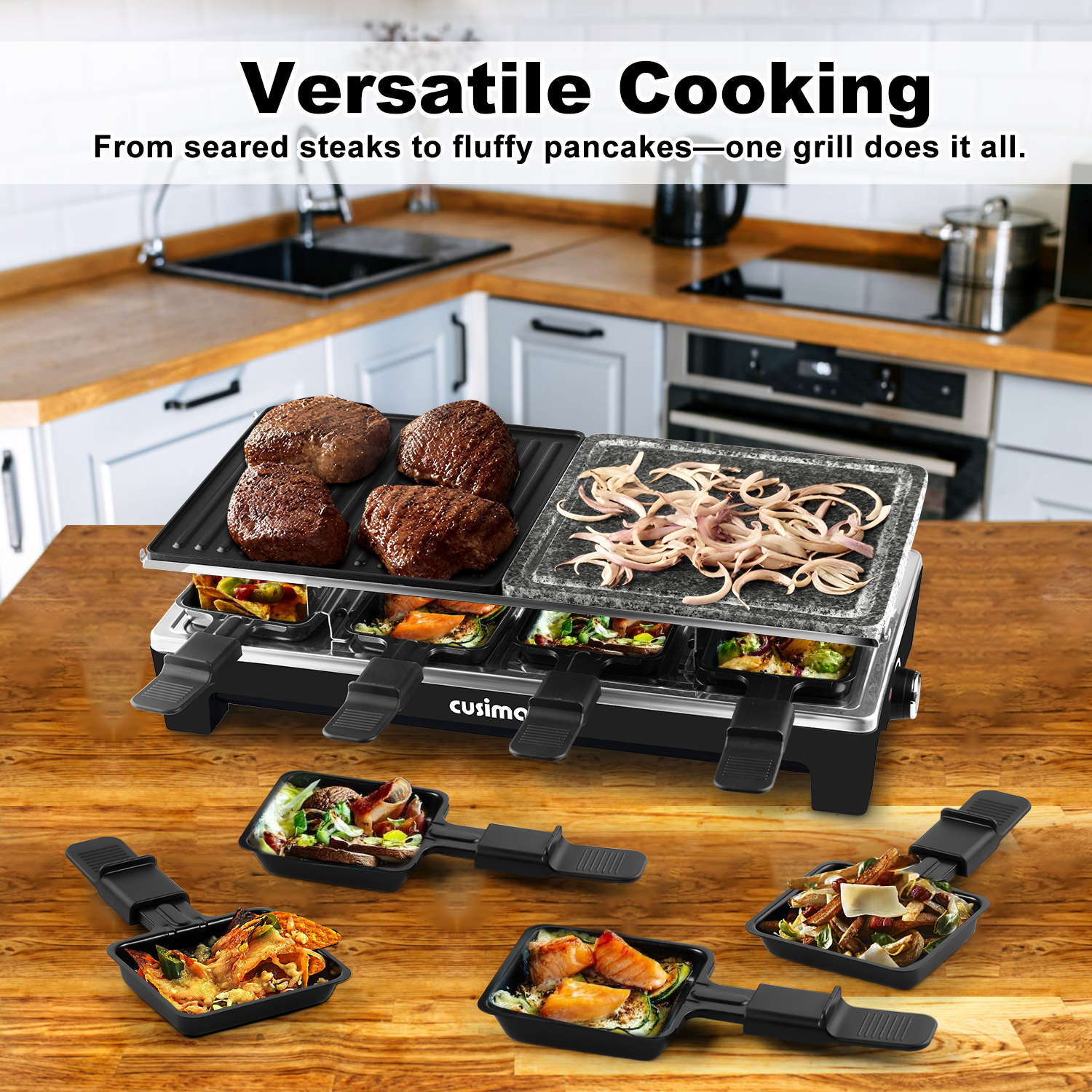 Cusimax Portable Indoor BBQ Grill with 2 in 1 Reversible Non