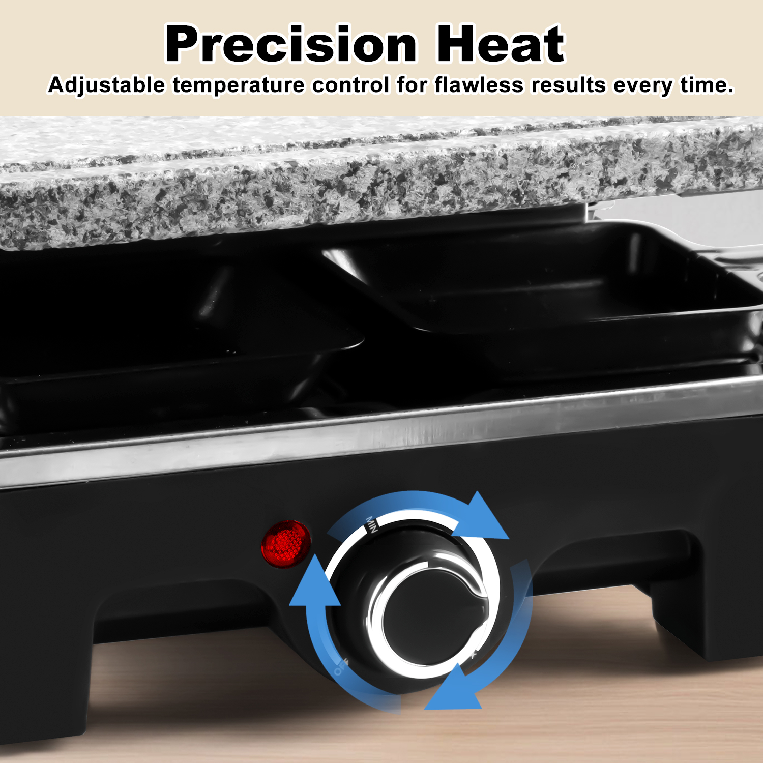 Cusimax Portable Indoor BBQ Grill with 2 in 1 Reversible Non-stick Plate & Natural Grill Stone,Electric Tabletop Cooker for BBQ&Family fun